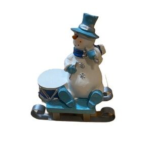 Snowman Sled Home Decor Blue Silver Christmas Winter